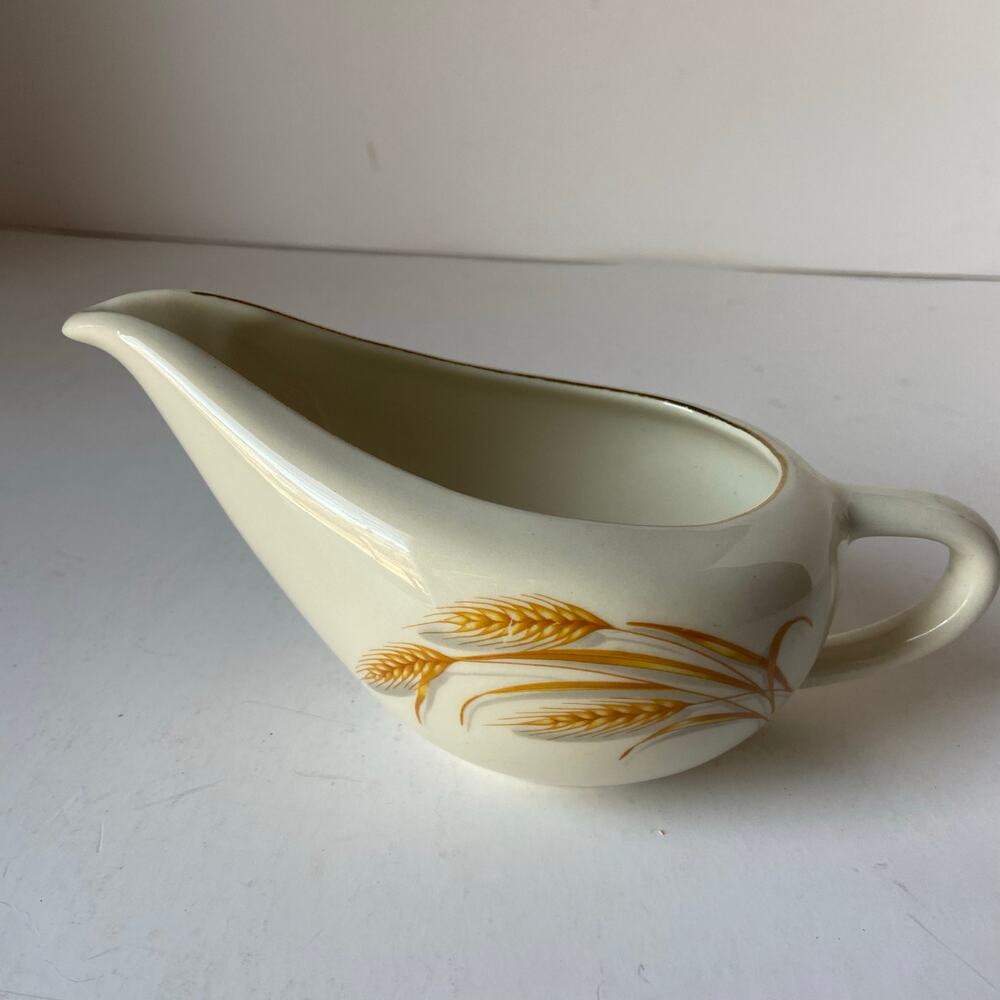 Homer Laughlin Golden Wheat Creamer 22 K Gold Trim Made in USA 7.5" Vintage MCM
